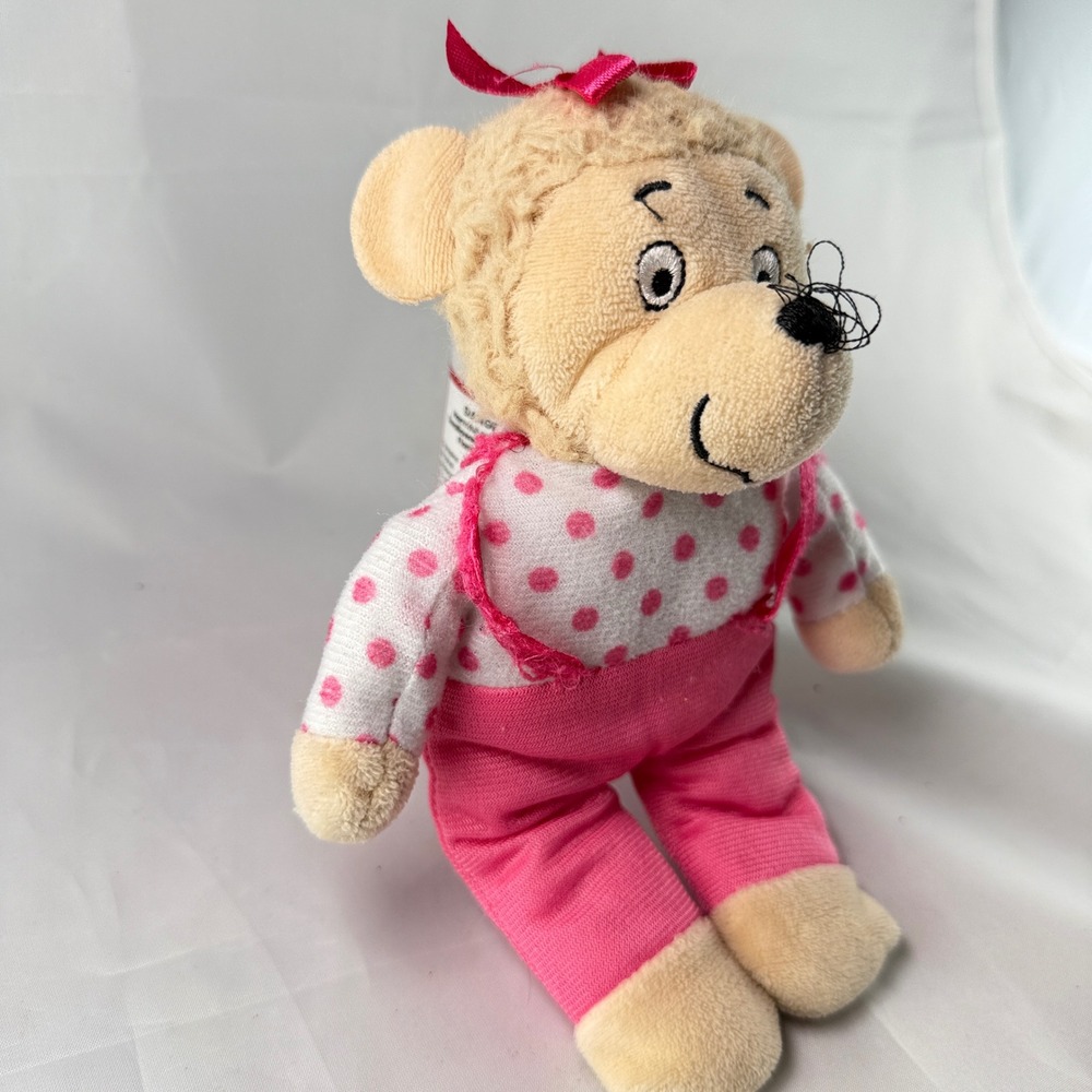 The Berenstain Bears Sister Bear Plush 8" Pink Polka Dot Shirt Overalls PBS Kids - Picture 2 of 9